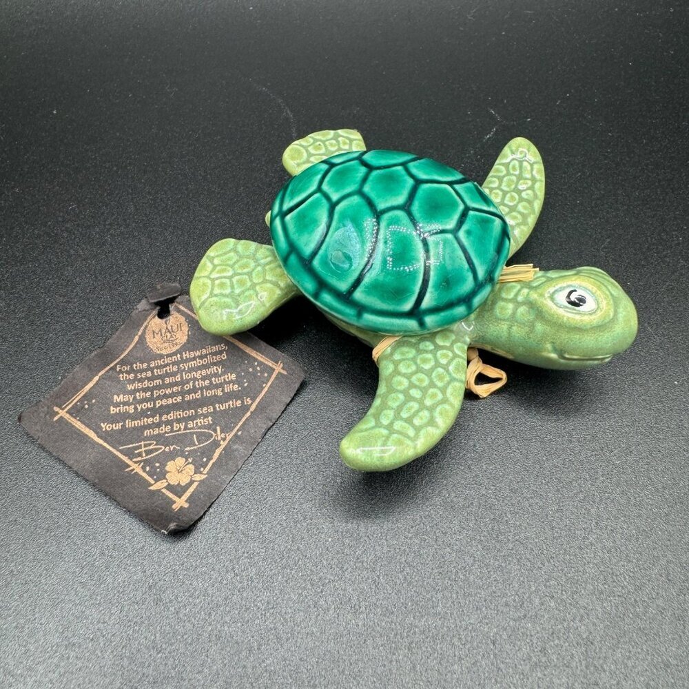 Ben Diller Design Hawaii Sea Turtle Pottery Trinket Dish Signed Green Hawaiian